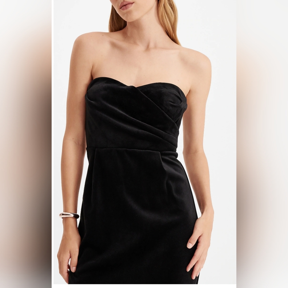 ✨️Final Price✨️NWT sz Xs Express Black Velvet Midi Cocktail Dress - Picture 4 of 8